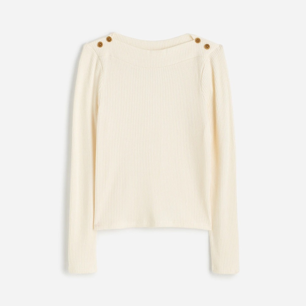 Cream Ribbed Long Sleeve top